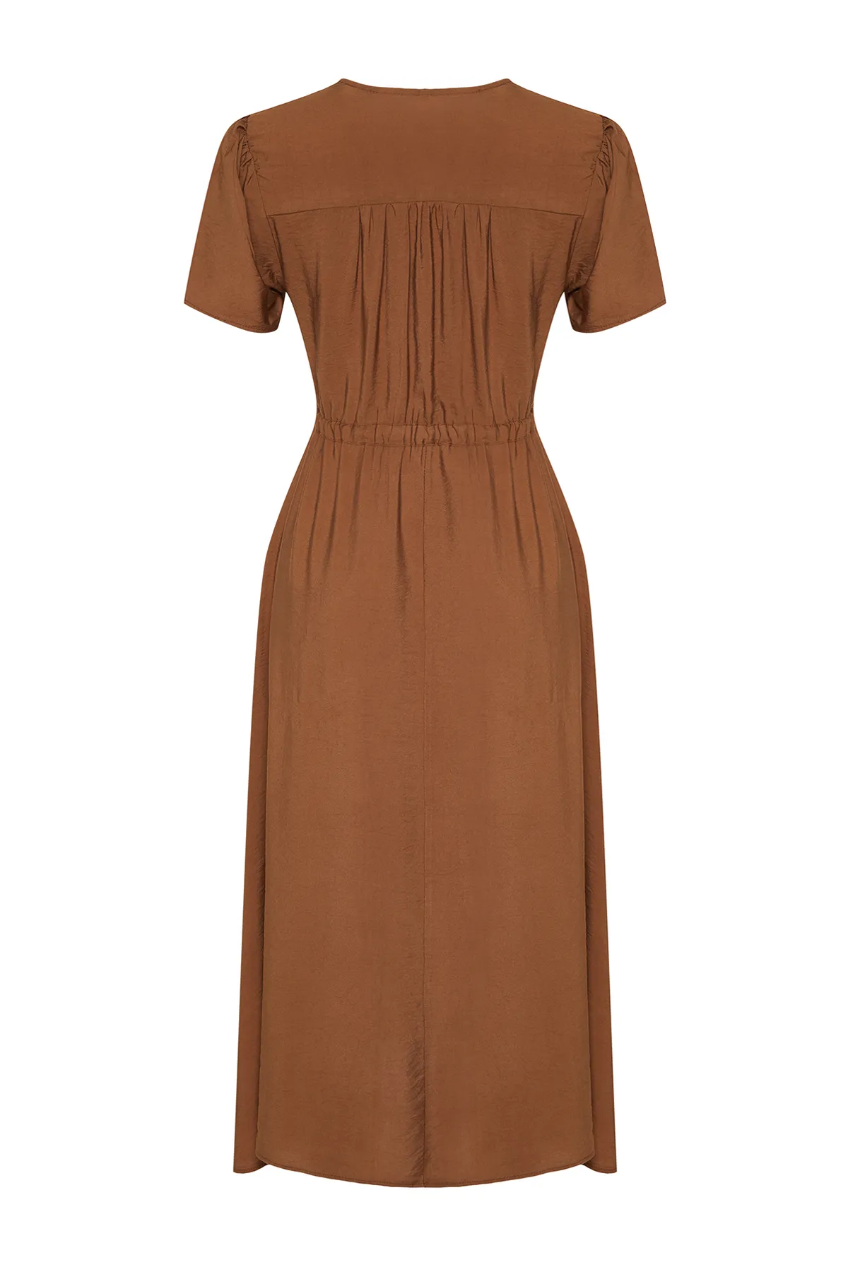 Trendyol Collection  Braunes, gewebtes Midi-Kleid mit V-Ausschnitt und Taillenöffnung TWOSS24EL00501