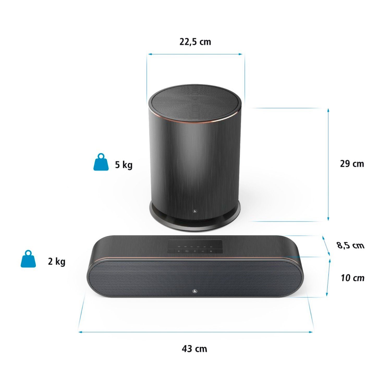 Hama 2.1 Smart Slim Soundbar + Wireless Subwoofer Subwoofer (Funk, mit Fernbediening Alexa Spotify Bluetooth WiFi TV PC etc)