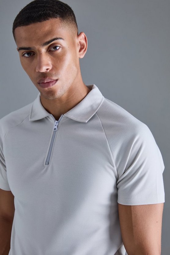 Slim-Fit Raglan Poloshirt mit Reißverschluss