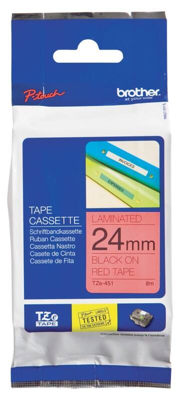 Brother TZe-451 Authentic Schriftband Selbstklebend Schwarzer Druck auf Red 24 mm x 8m
