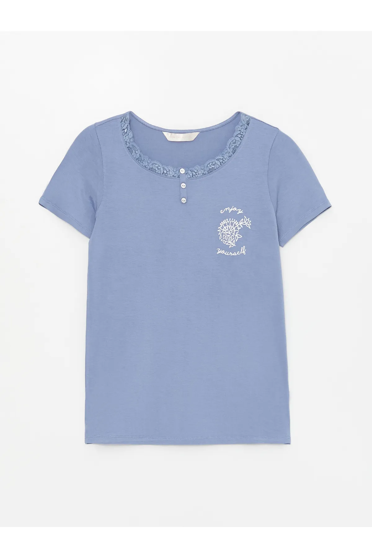 LC Waikiki  Bedrucktes, kurzärmliges Damen-Pyjama-Set mit Rundhalsausschnitt