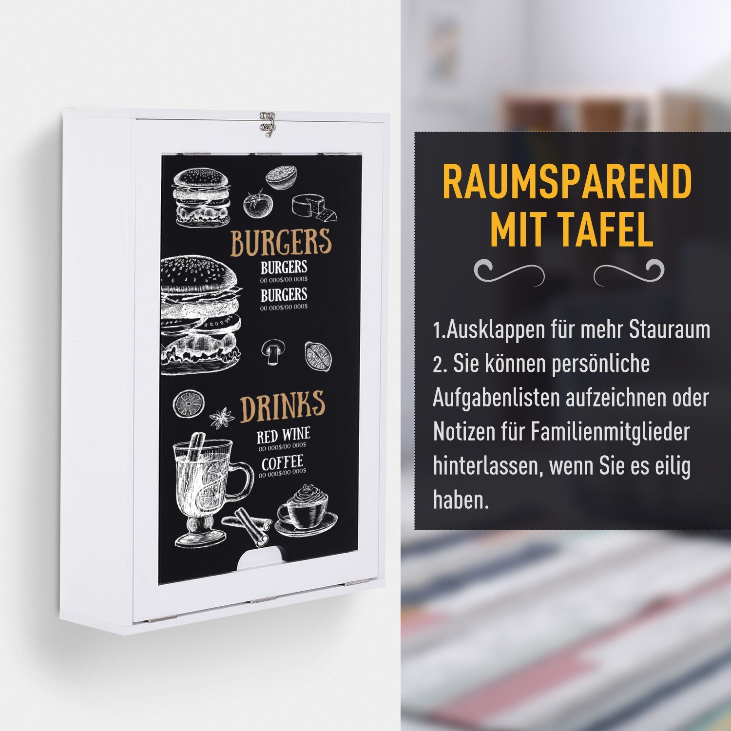 HOMCOM Klapptisch Klappschreibtisch mit Tafel