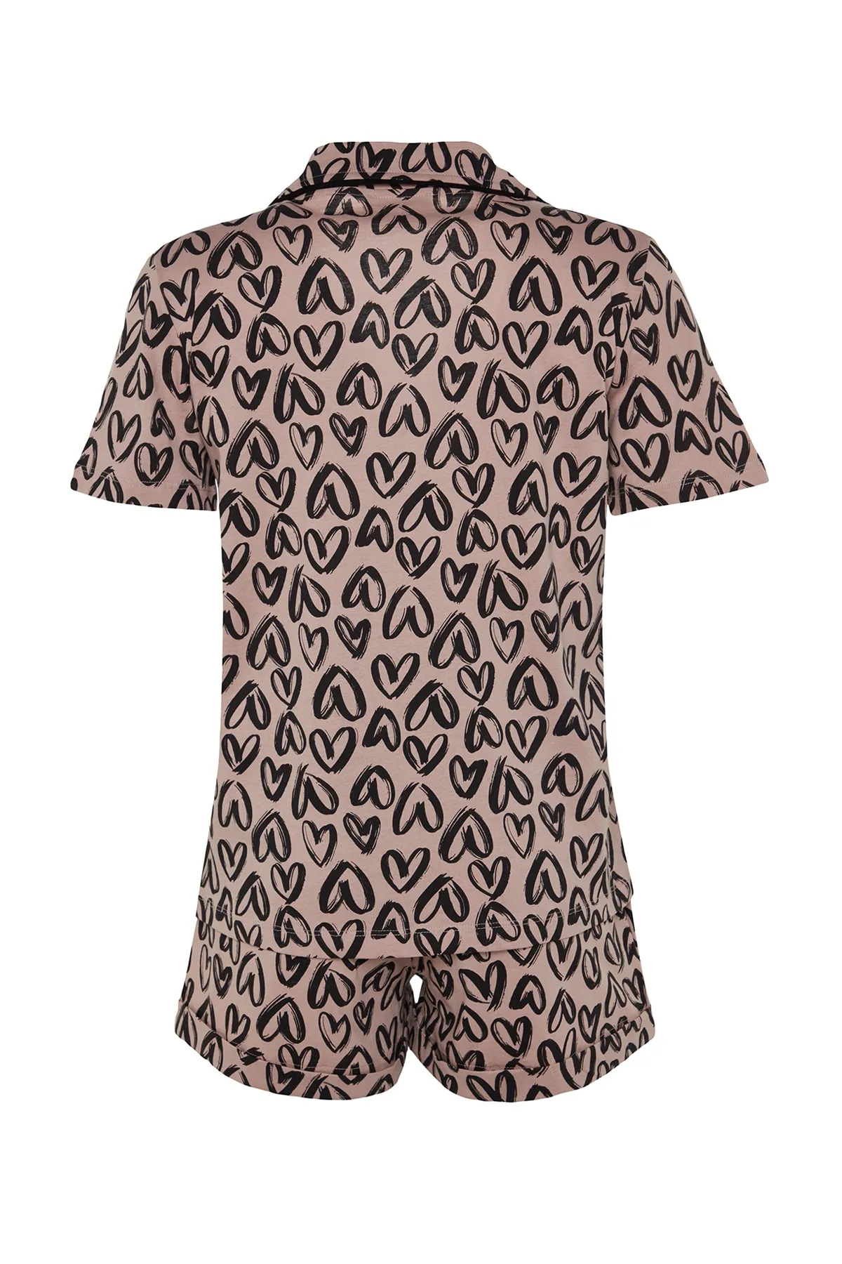Trendyol Collection  Mehrfarbiges Pyjama-Set aus Baumwollhemd und -shorts mit Herzmuster THMSS21PT0612