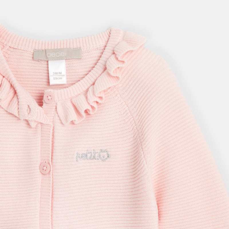 Combinaison maille tricot col à volants rose naissance