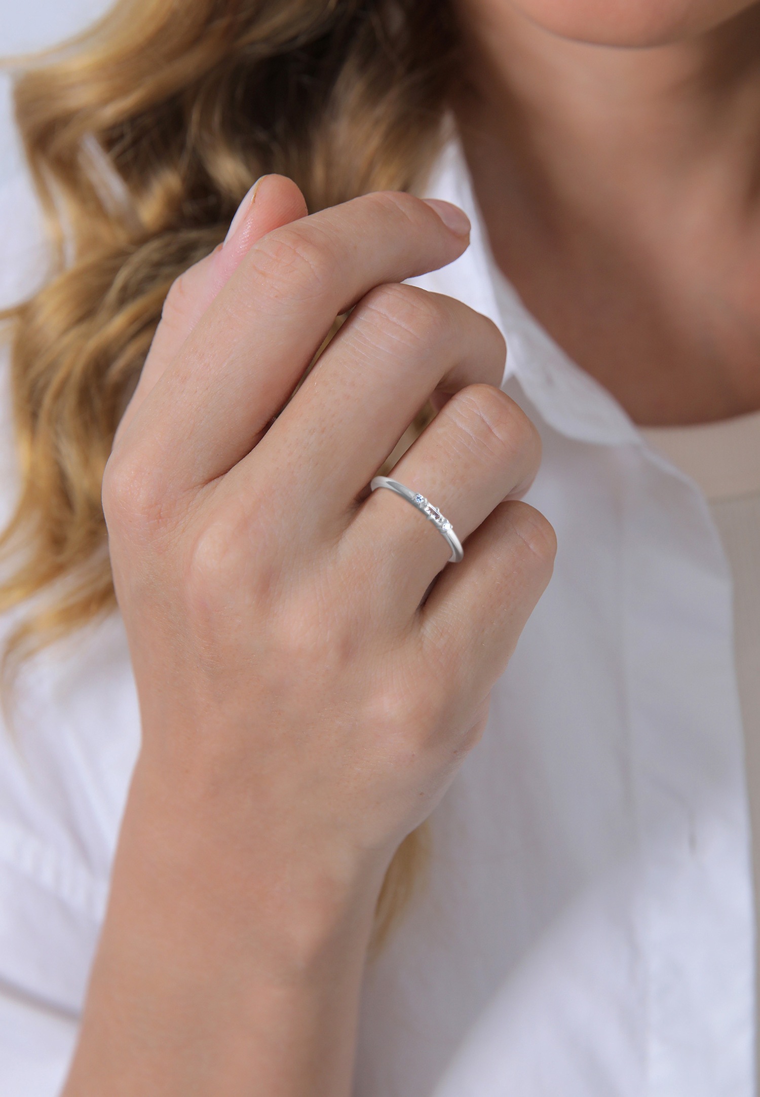 Elli DIAMONDS Dame Filigran Rektangel Forlovelsesring med Topas og Diamant (0,03 ct) i 925 Sterlingsølv