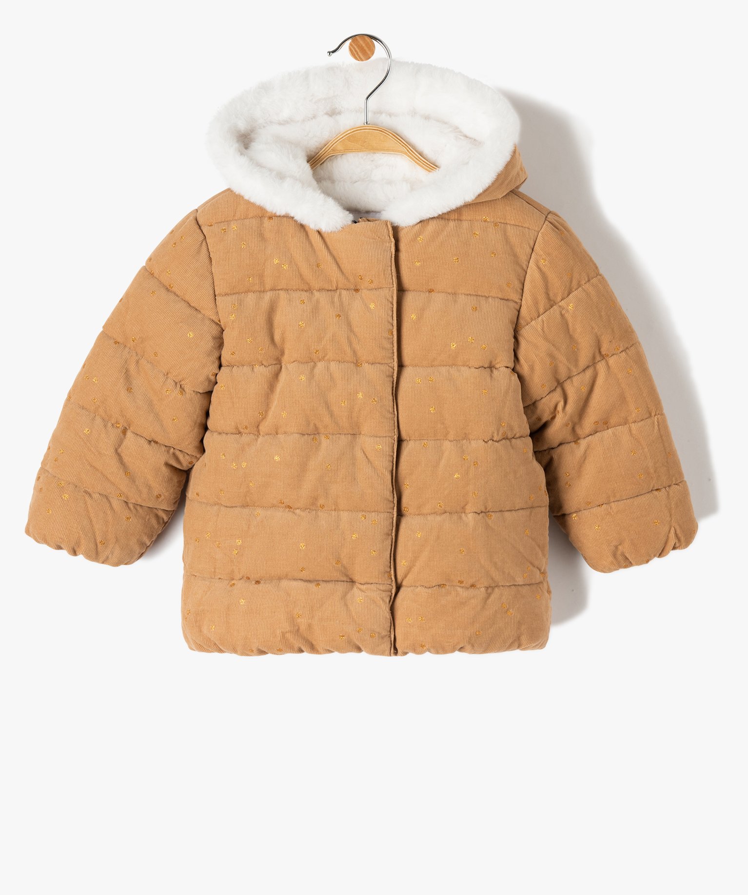Parka bébé fille en velours ctelé à pois dorés avec écharpe douce