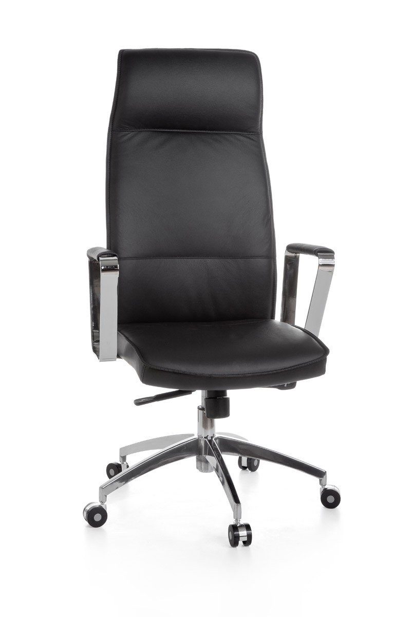 Amstyle Drehstuhl SPM1.137 (Echtleder Schwarz, Bürostuhl XXL 120 kg Modern), Schreibtischstuhl Drehbar, Chefsessel mit Armlehne