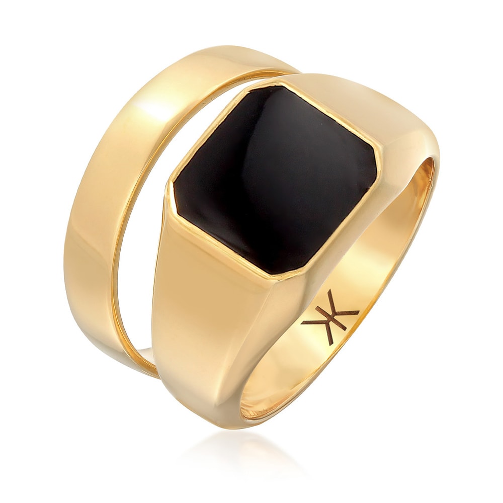 KUZZOI KUZZOI Bague Hommes Sceau Bande angulaire Set de 2 avec émail en Argent Sterling  Bague