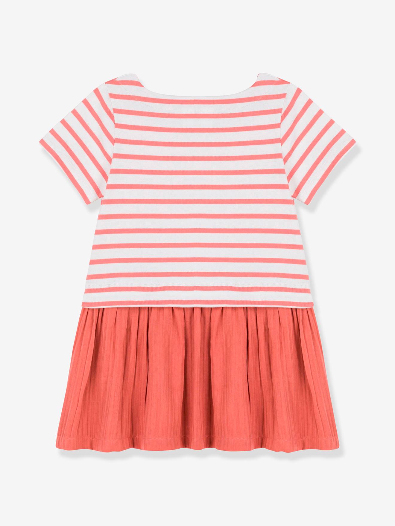 Robe manches courtes en jersey et gaze de coton bio PETIT BATEAU rayé papaye
