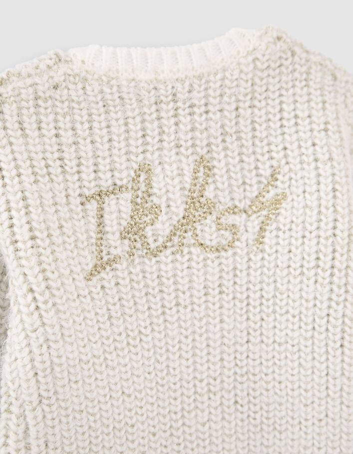 Cardigan écru tricot jacquard lurex doré bébé fille