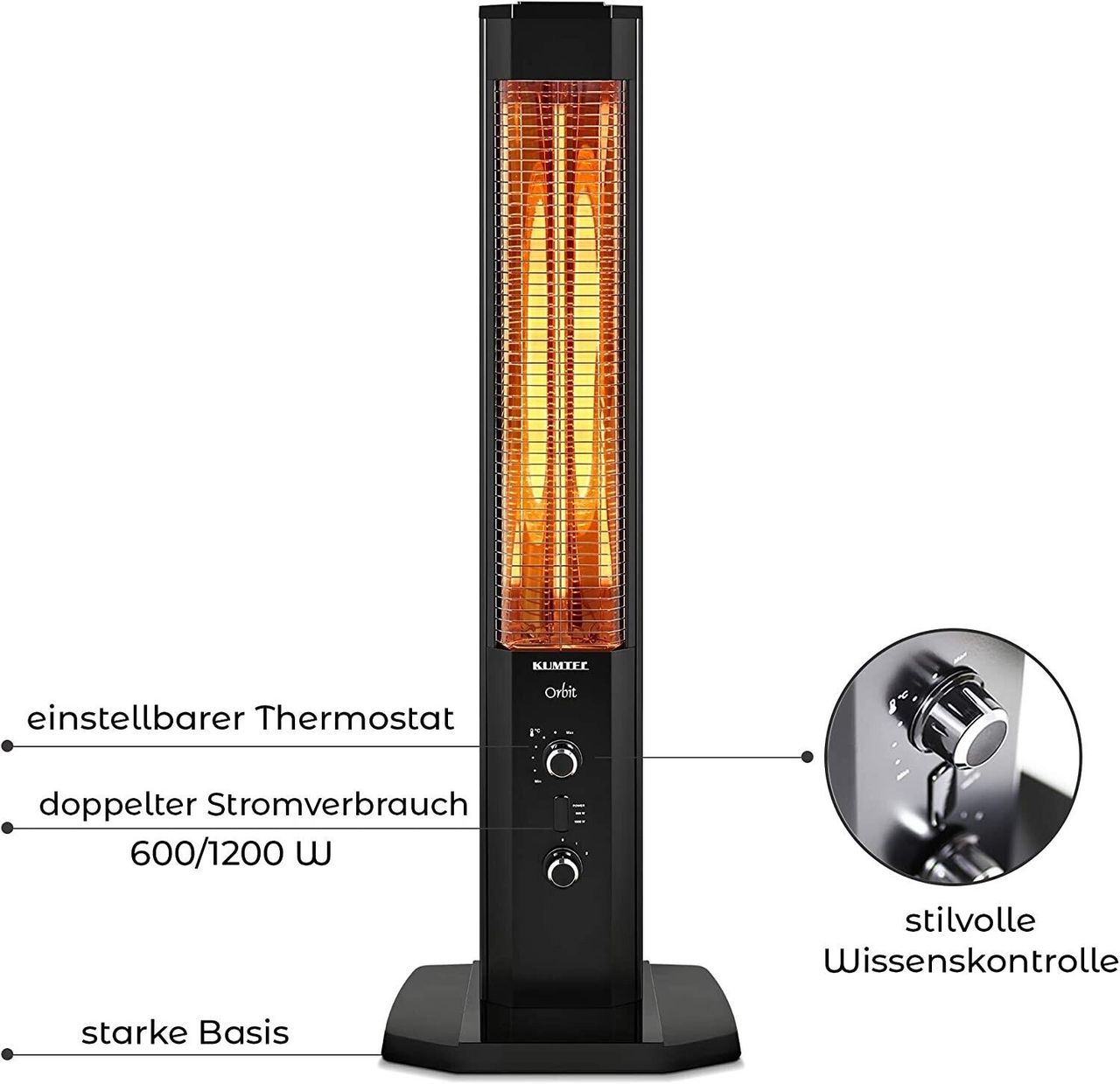 00 Null Null Kumtel Infrarot Stand Heizstrahler Heizgerät Heizung Elektroheizung 1200 Watt Schwarz