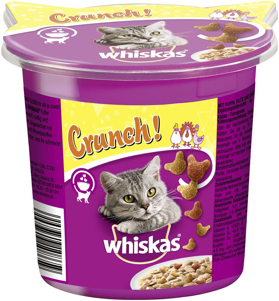Whiskas Snacks Whiskas Crunch mit Huhn, Pute und Ente 5 x 100g