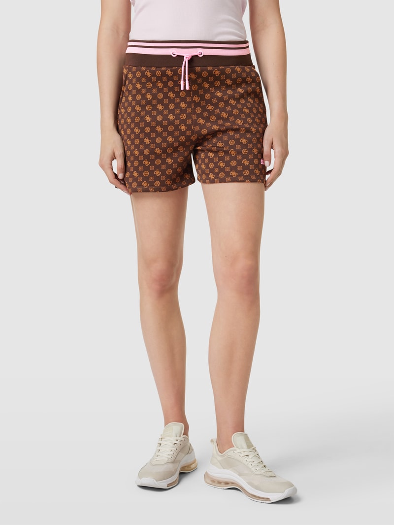 Shorts mit Label-Print Modell 'AGGIE' in dunkelbraun