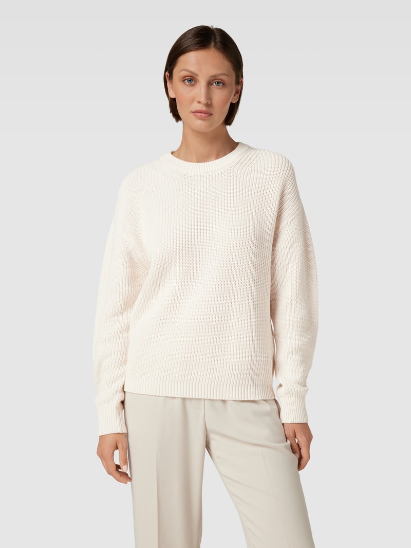 Strickpullover mit gerippten Abschlüssen in ecru