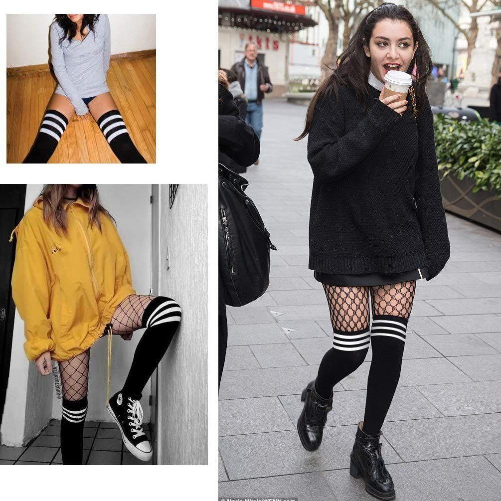 YYV Overknees Socken Extra Lange Damen, hohe Socken, lange Streifen Socken, lässige Tanzsocken, All-Match-Overknee-Strümpfe, hohe Strümpfe, Damensocken