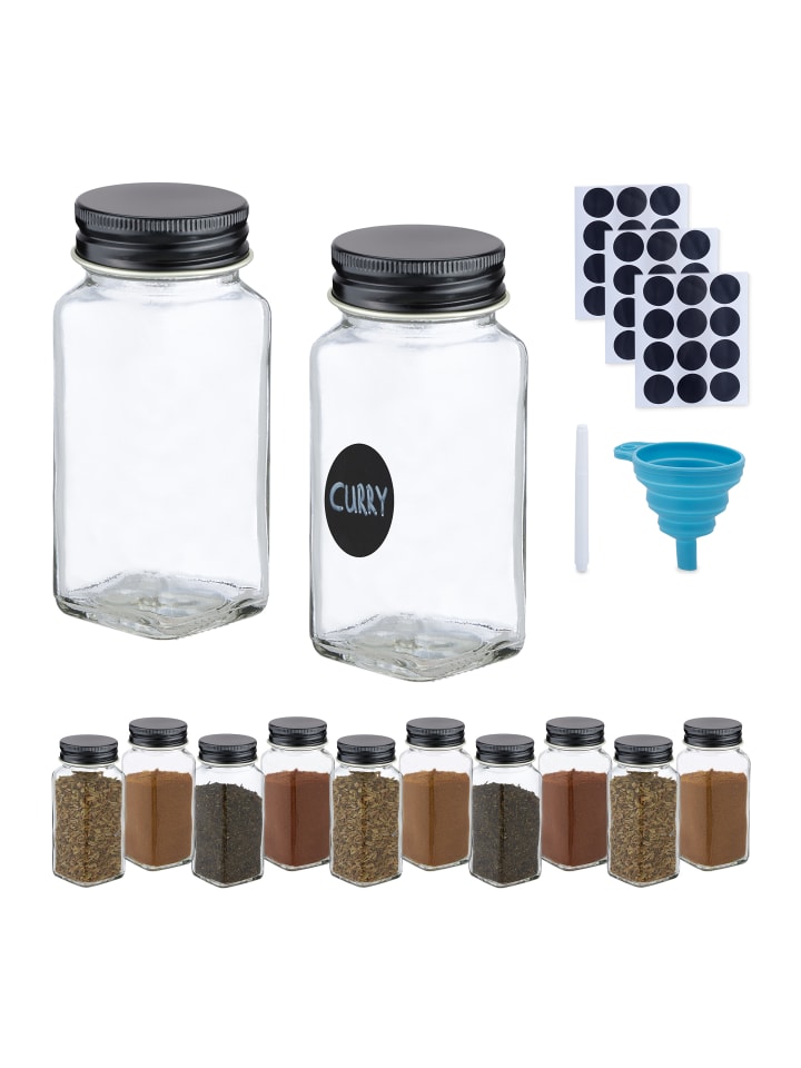 relaxdays 12 x Gewürzgläser in Transparent/ Schwarz günstig kaufen onesize