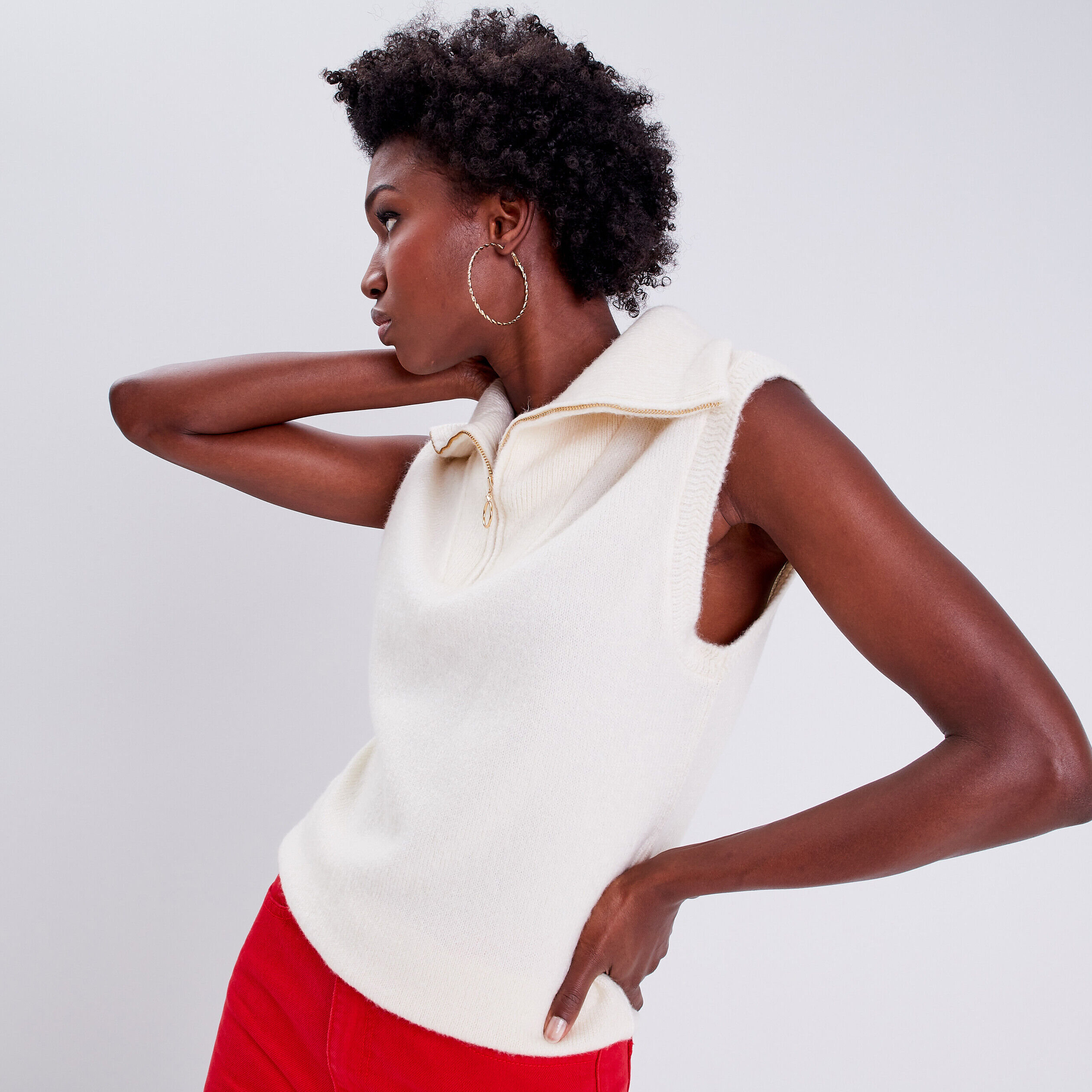 Pull débardeur avec col zippé ecru femme | Cache Cache
