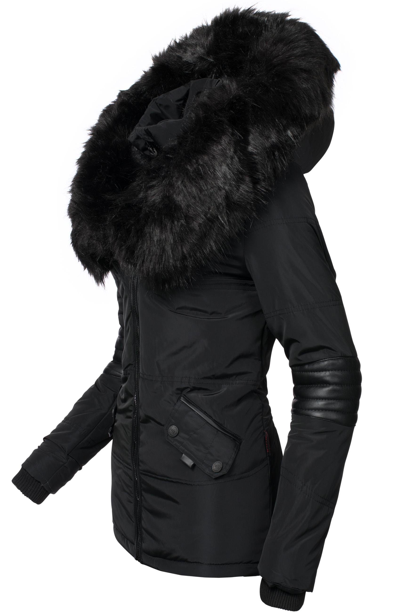 Navahoo Winterjacke Nirvana edle Steppjacke m. schwarzem Kunstpelzkragen