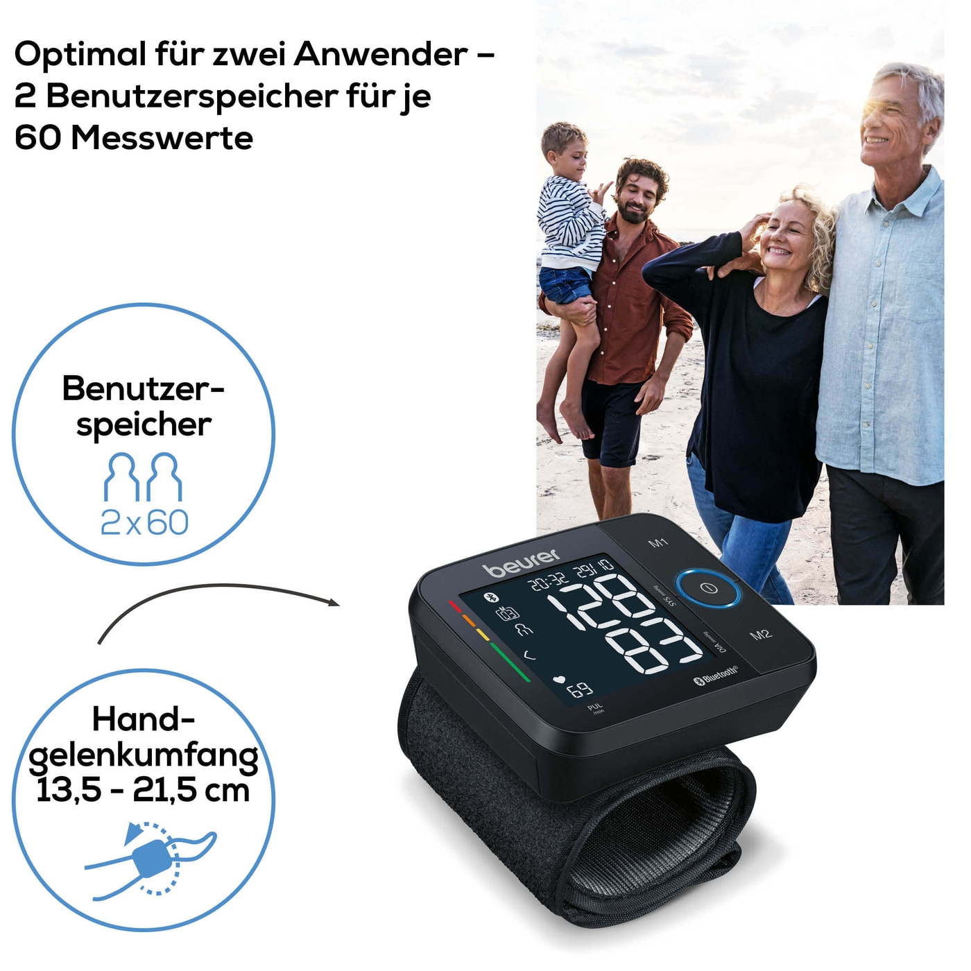 Beurer Handgelenk-Blutdruckmessgerät BC 54 <i>Bluetooth</i>®-Handgelenk-Blutdruckmessgerät mit App & Inflation Technology