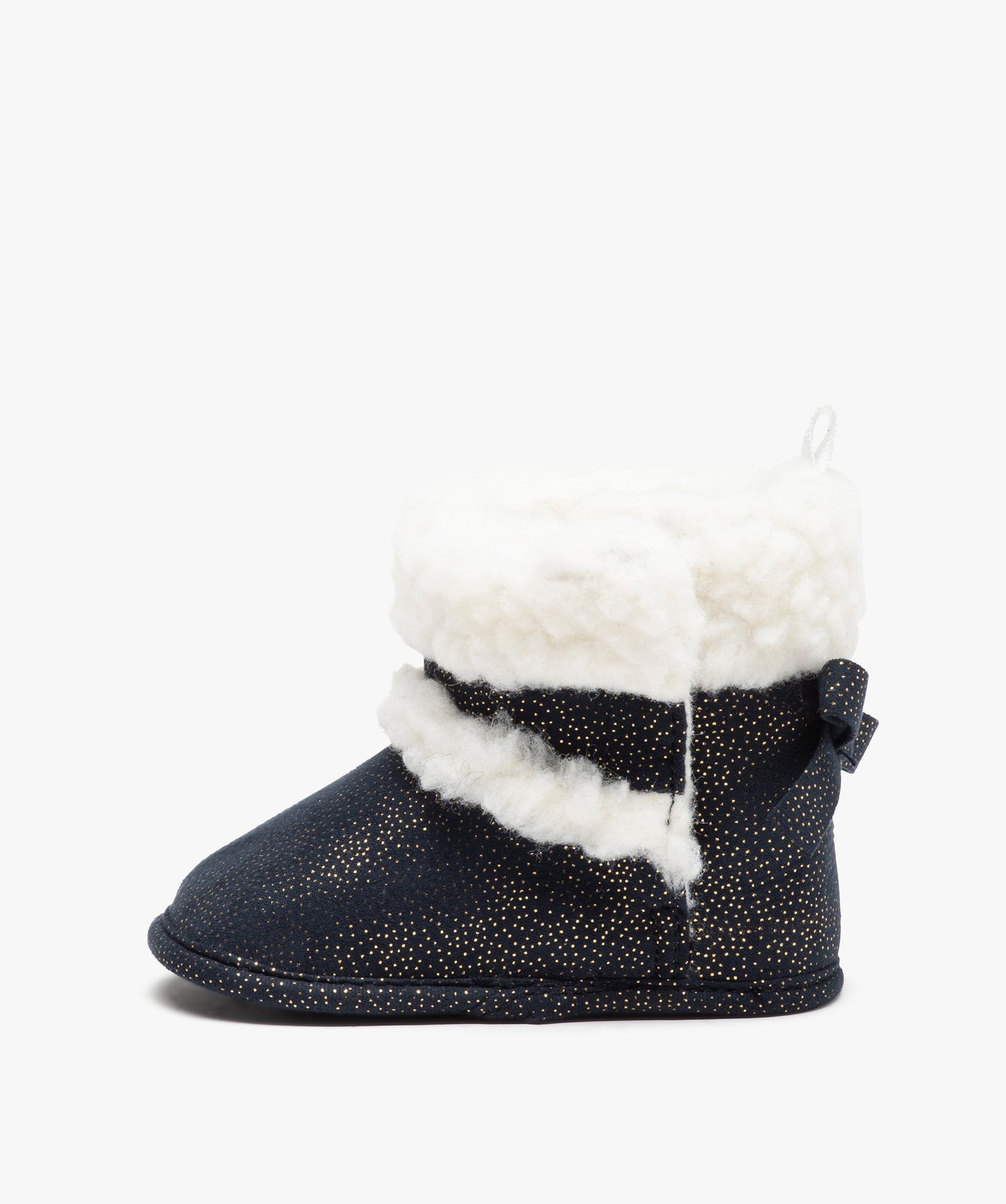 Chaussons bébé fille boots pailletées à col sherpa marine | GEMO
