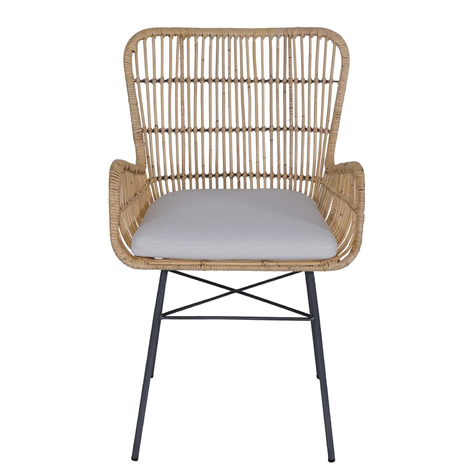 Casa Moro Rattanstuhl Rattan Sessel Gusti mit Sitzkissen Retrostuhl, aus Naturrattan und Schmiedeeisen handgefertigt