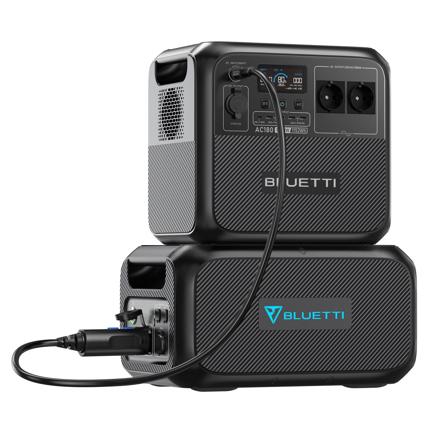 BLUETTI Stromerzeuger AC180 1800W/1152Wh mit B230 2048Wh Solar generator kit, 1,80 in kW, (für Heimgebrauch, Notfall, Reise), LiFePO₄ Batterie; Powerlifting-Modus