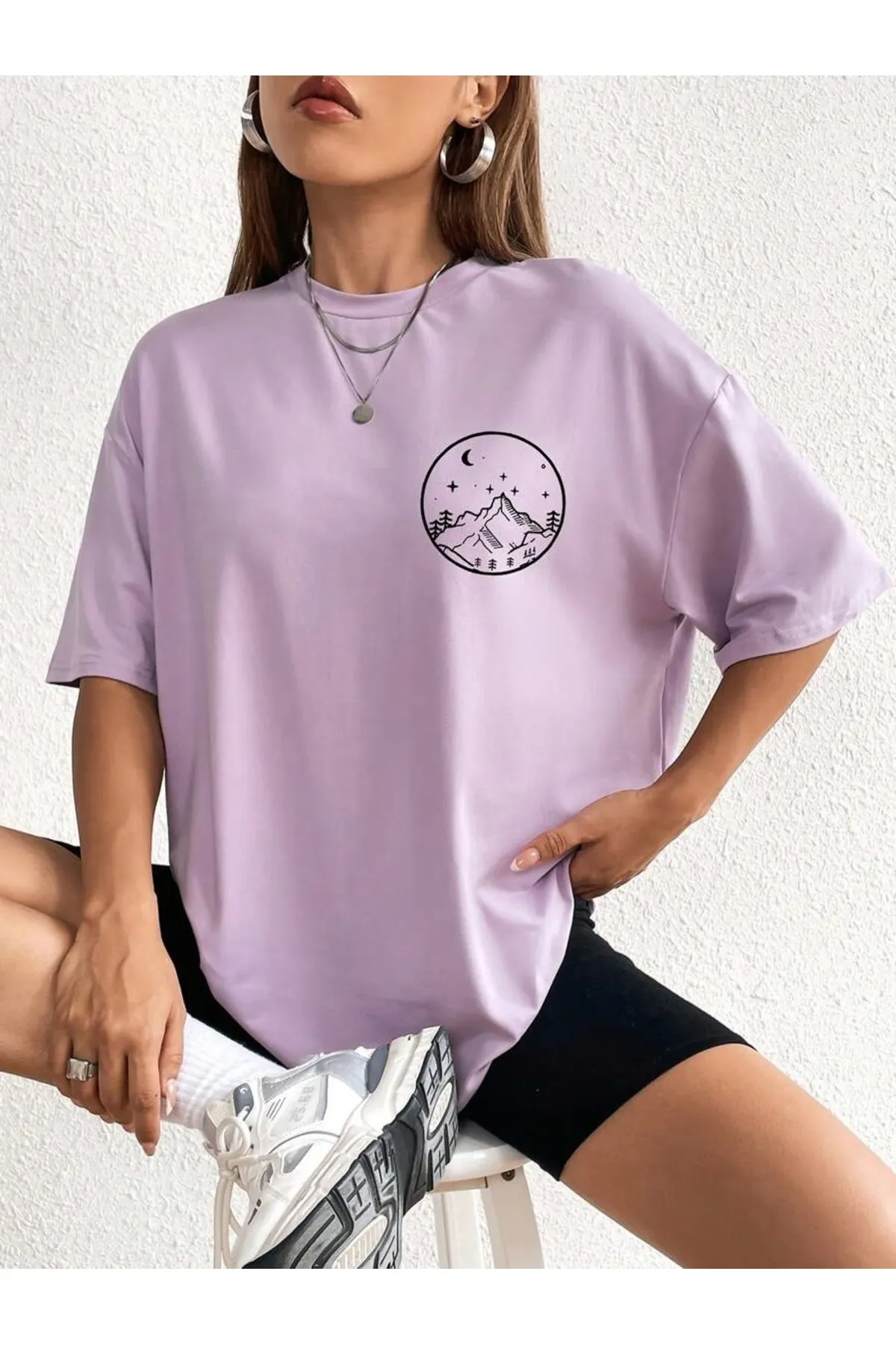 MOONBULL  Übergroßes T-Shirt mit „Moon Sun World“-Aufdruck auf der Rückseite für Damen