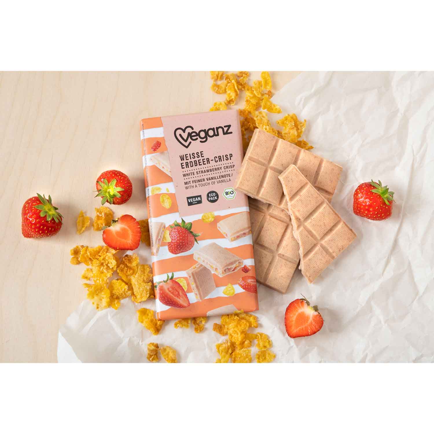 Veganz Weisse Erdbeer-Crisp Bio 80g