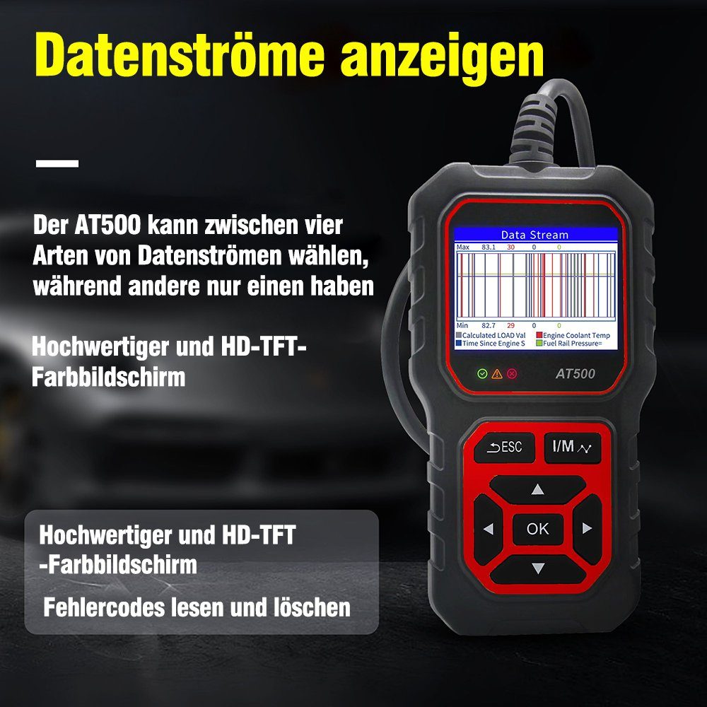 iscooter OBD2-Diagnosegerät AT500 Auto OBD2 Scanner Diagnose-Motorfehlercode-Leser, Fehlerdiagnose bei PKW und LKW; Eigendiagnose-Gerät