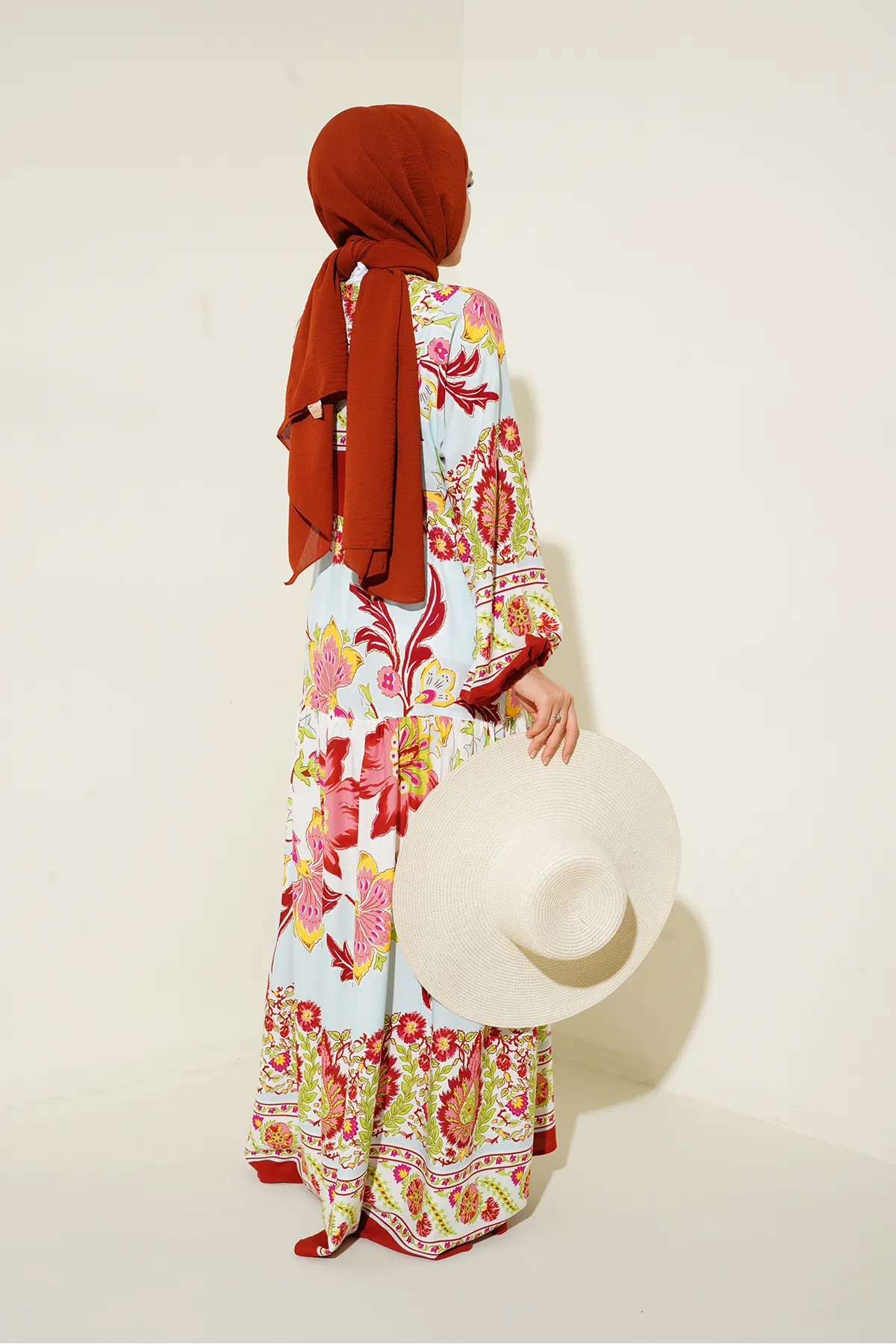 Bigdart  2423 Authentisches gemustertes Hijab-Kleid – D. Claret Red