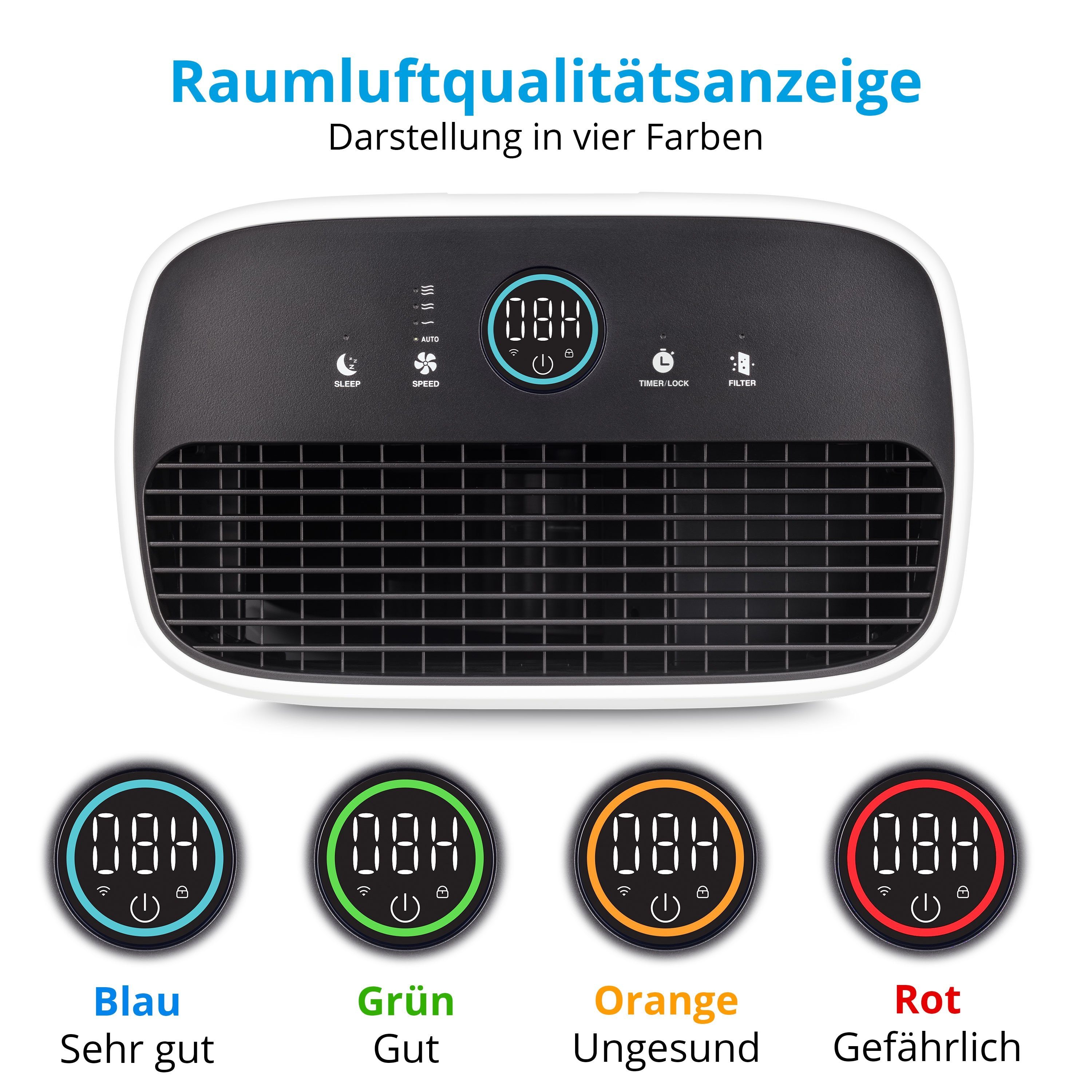 Medion® Luftreiniger Luftreiniger Touch LED HEPA-Filter 38W 60m² 51dB Gebläsestufen 3, MD10444