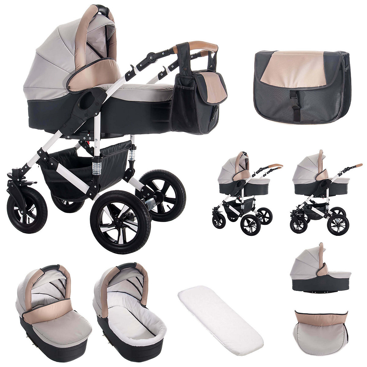 myVARIO | 3 in 1 Kombi Kinderwagen Komplettset | Hartgummireifen Kombikinderwagen