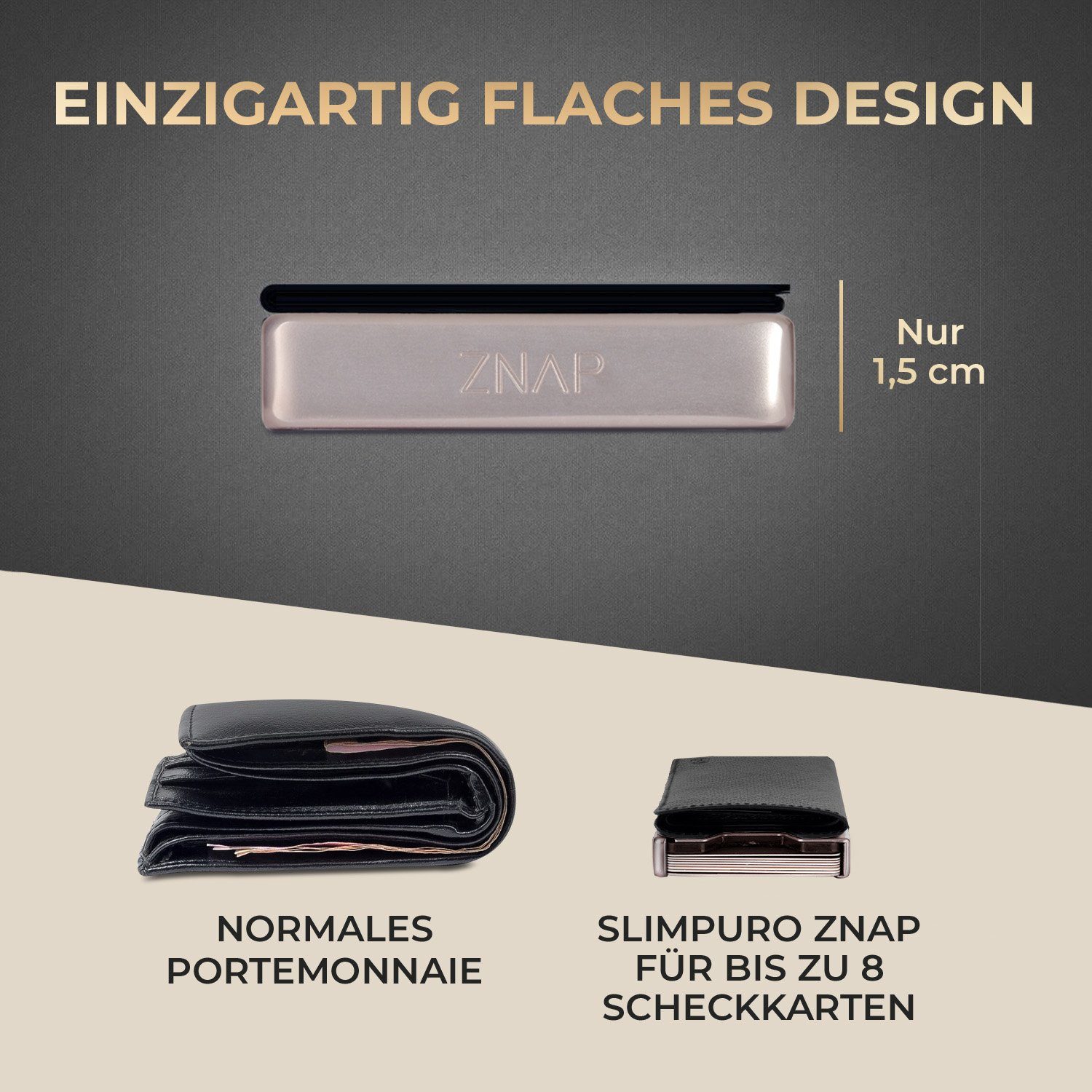 Slimpuro Geldbörse ZNAP Slim Wallet 8 Karten (Set), Portemonnaie RFID-Schutz Bankkarten Geldscheine Münzen Damen Herren