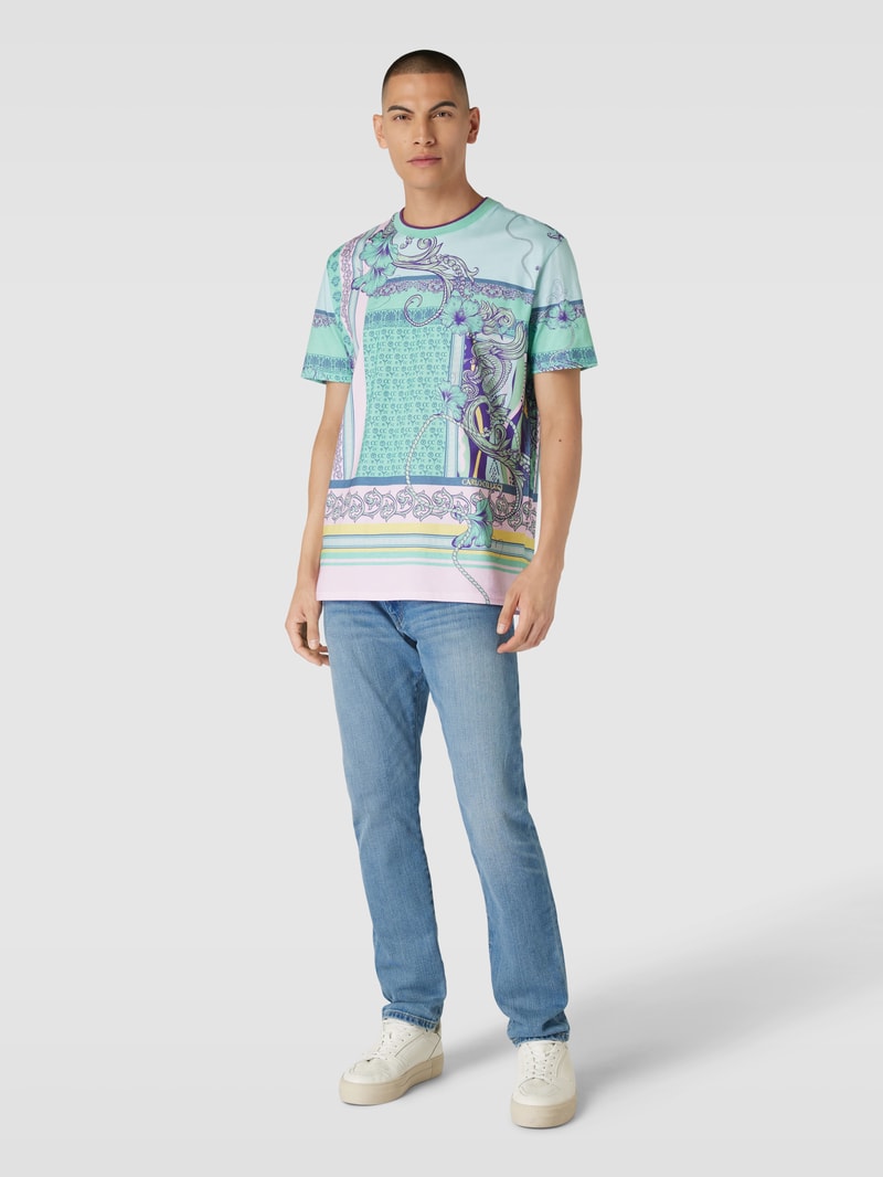 T-Shirt mit Allover-Muster in helltürkis
