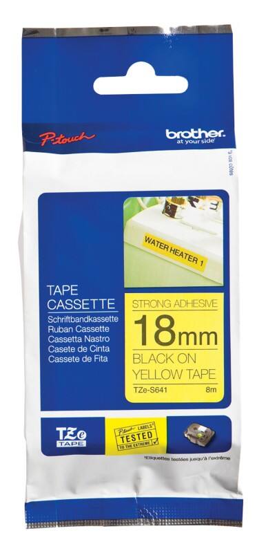 Brother TZe-S641 Authentic Schriftband Extra-stark klebend Schwarzer Druck auf Gelb 18 mm x 8m