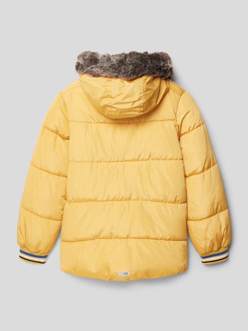 Steppjacke mit abnehmbarer Kapuze mit Kunstfell in senfgelb