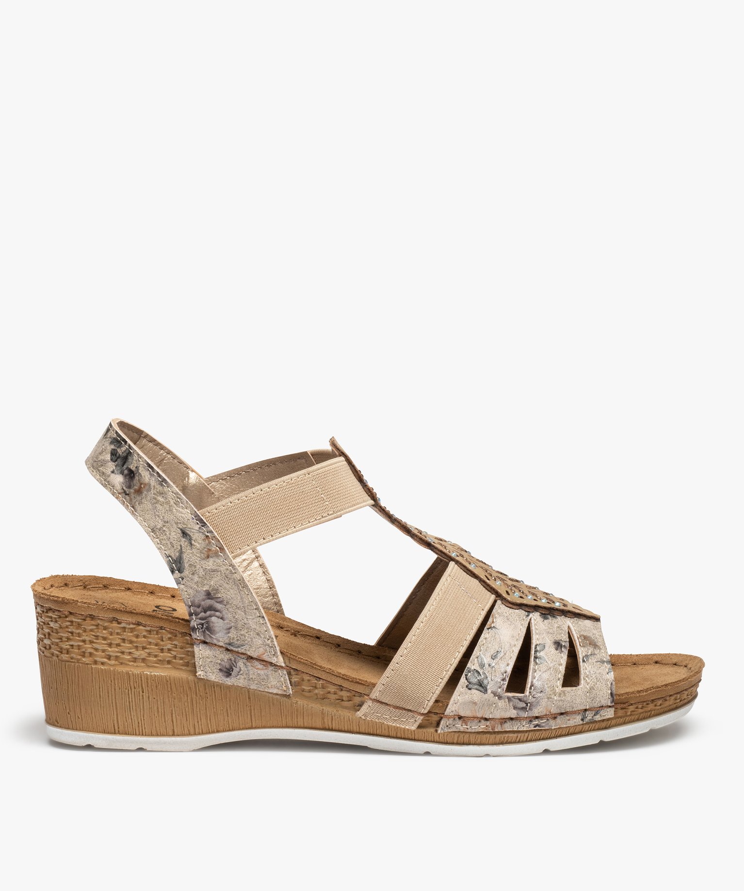 Sandales femme confort compensées à brides élastiques beige | GEMO