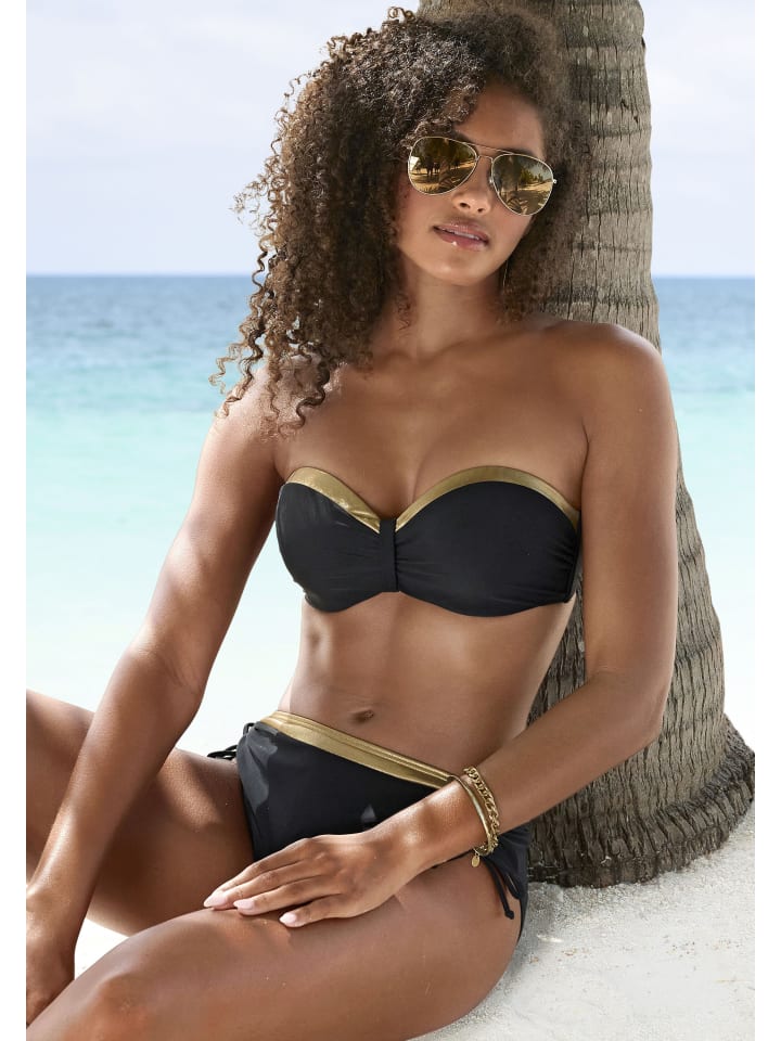 LASCANA Bügel-Bandeau-Bikini-Top in schwarz-goldfarben günstig kaufen