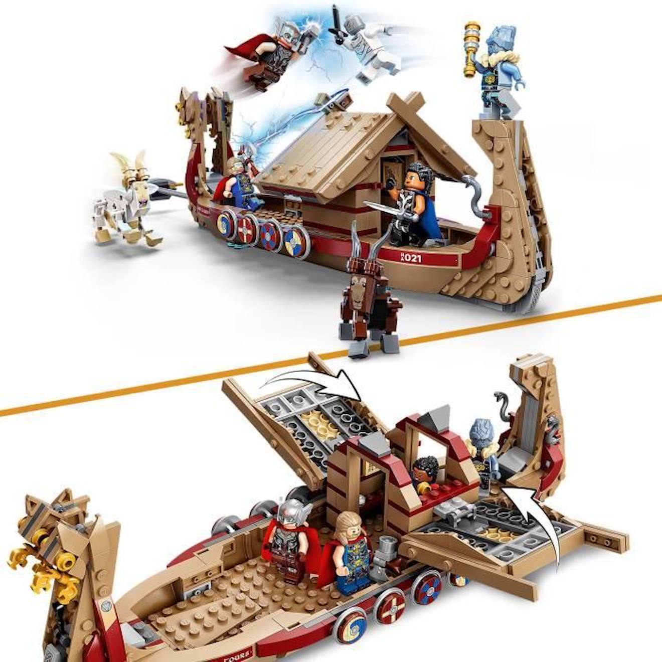 LEGO® 76208 Marvel Le Drakkar de Thor, Jouet à Construire de Bateau avec Minifigurines Avengers et Stormbreaker, dès 8 ans marron
