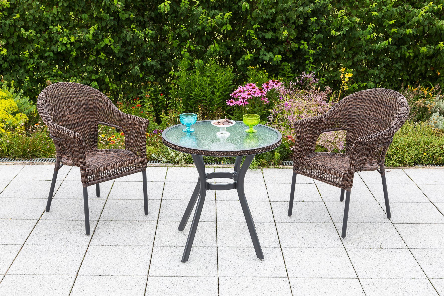 MERXX Gartensessel Ravenna (Set, 2-St), 2er Set, Polyrattan, stapelbar, braun