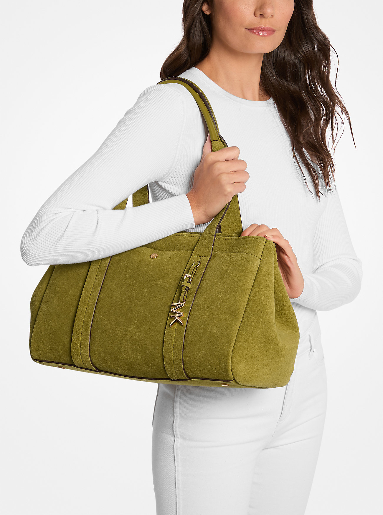 Romee Large Suede Tote Bag - PISTACHIO