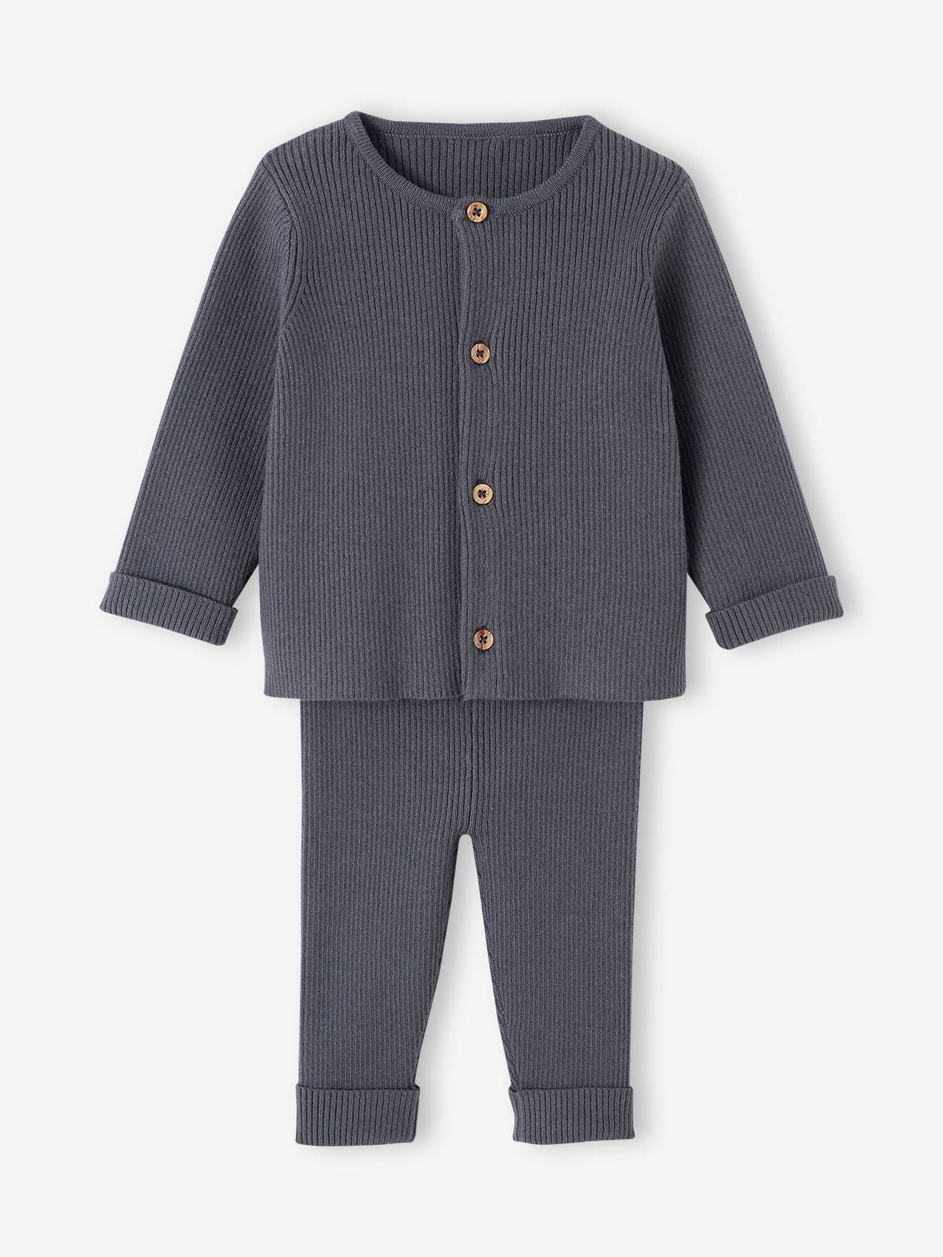 Vertbaudet Baby-Set: Jäckchen & Hose, Strick - schiefergrau