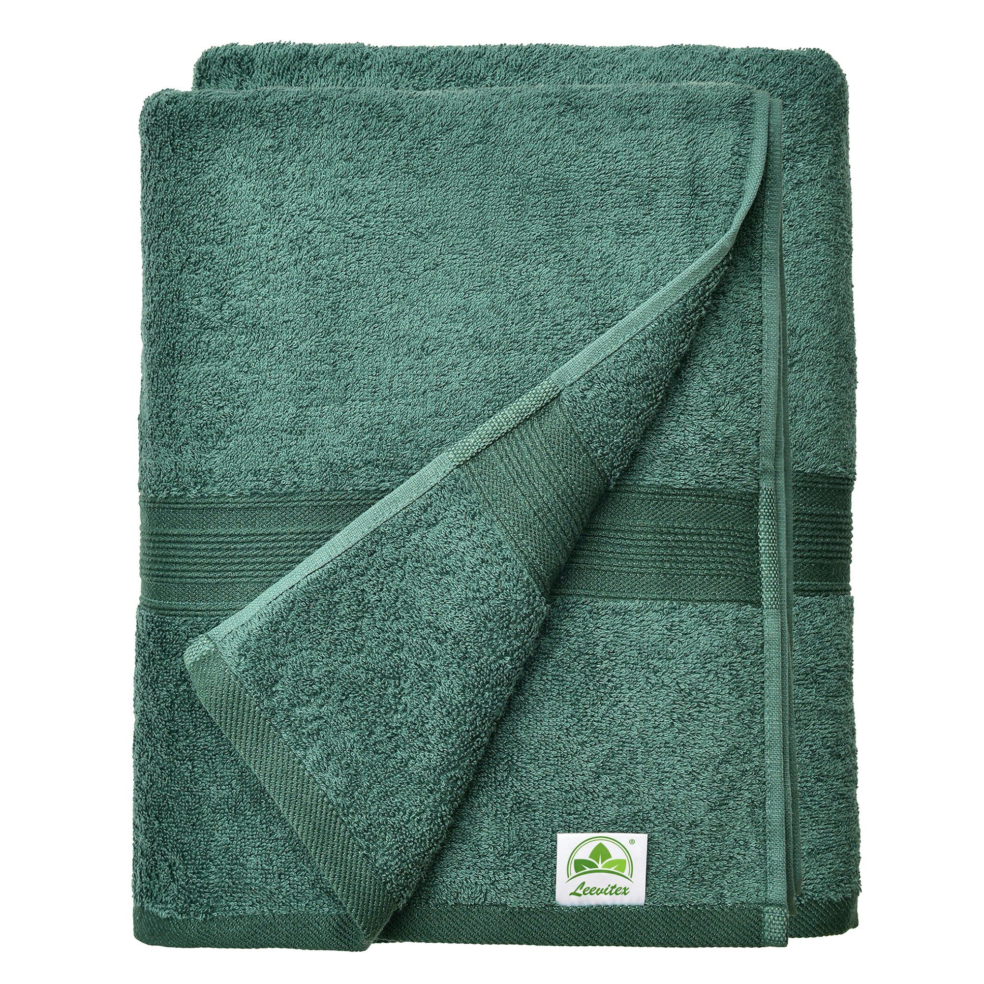 leevitex® Duschtuch 2er Set Duschtuch Frottier XL, 70 x 140 cm, saugfähig und fusselfrei, gestreifte Bordüre