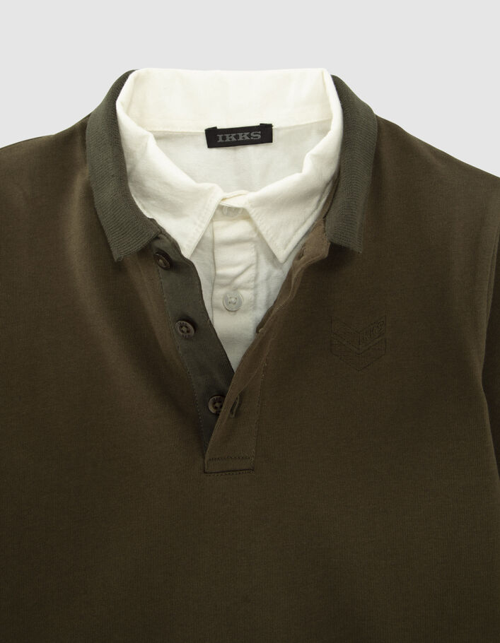 Polo kaki col chemise trompe-l'oeil garçon