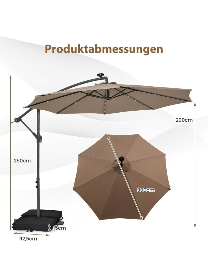 COSTWAY 300cm Ampelschirm mit LED & Sandsäcke in Braun günstig kaufen onesize