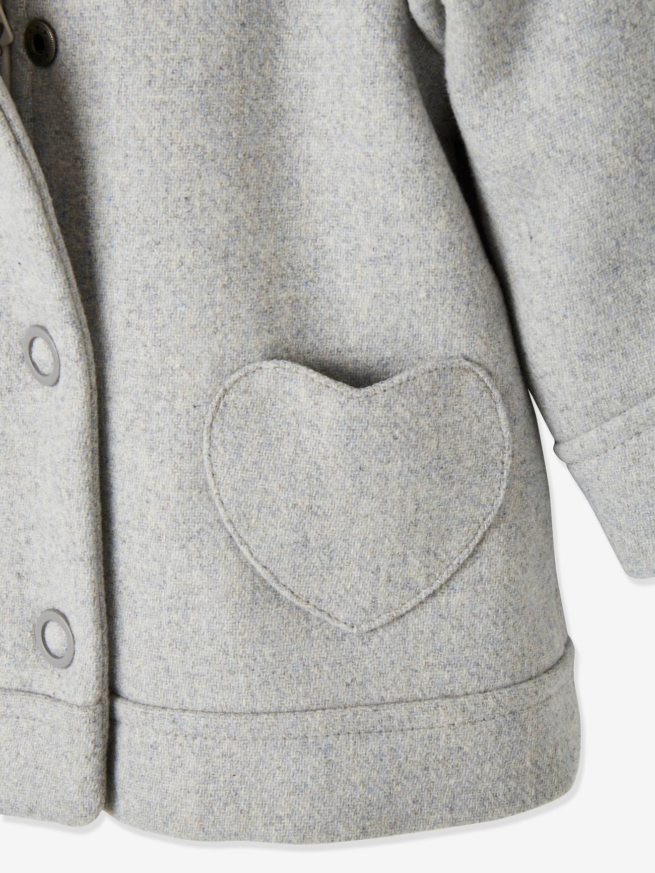 Vertbaudet Mädchen Baby Mantel mit Kapuze - graubeige