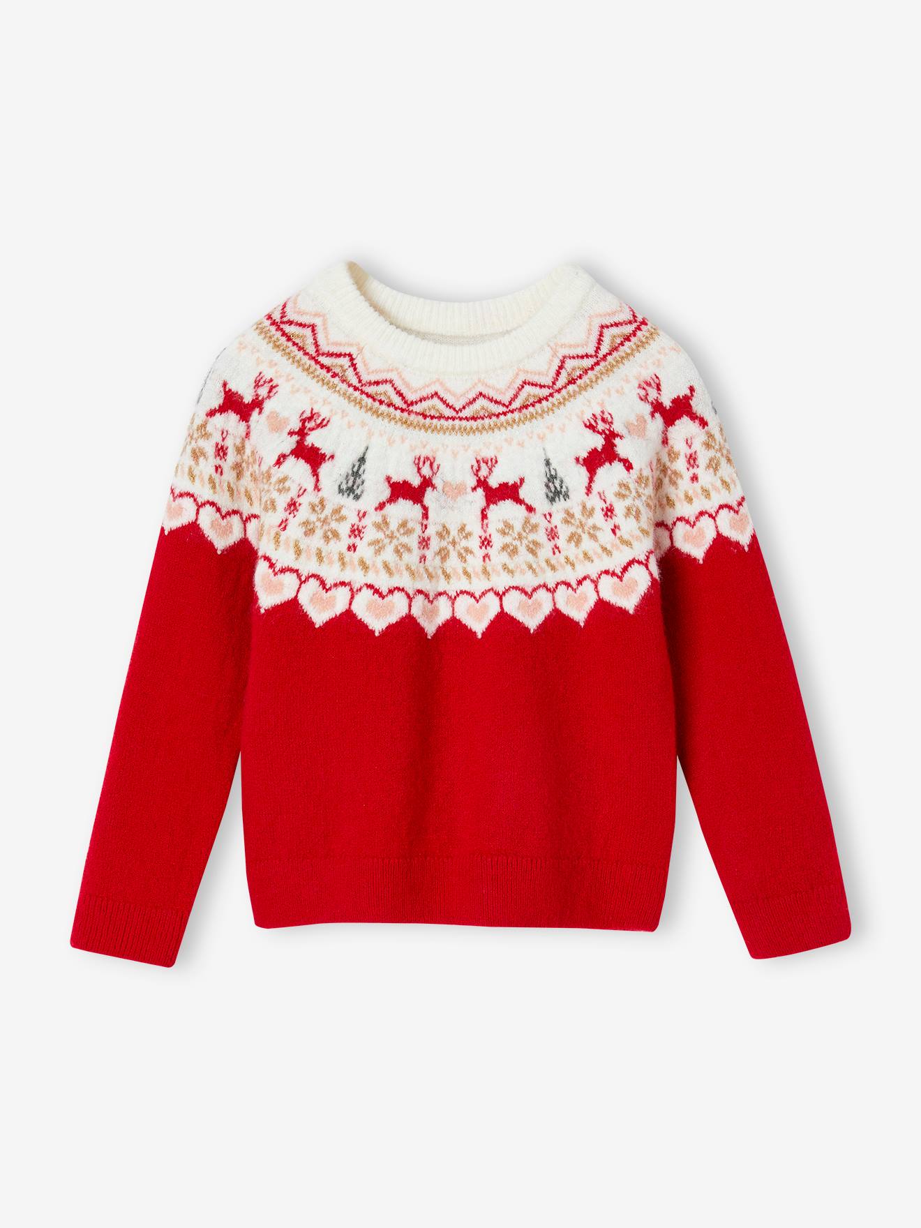 Vertbaudet Mädchen Weihnachtspullover, Jacquardstrick - rot