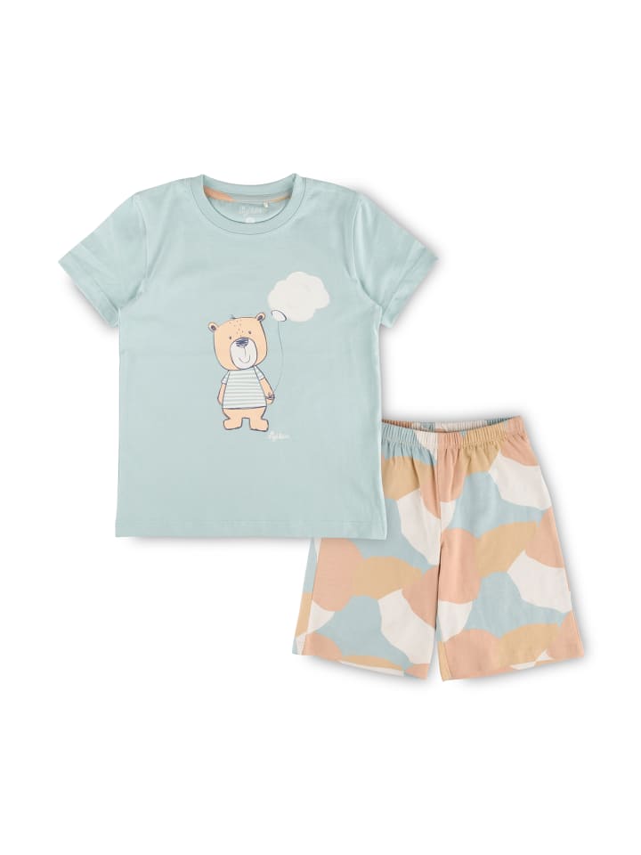 Sigikid Pyjama, Shorty Kinder Schlafanzug in Hellblau/Hellbraun/ Shorty günstig kaufen