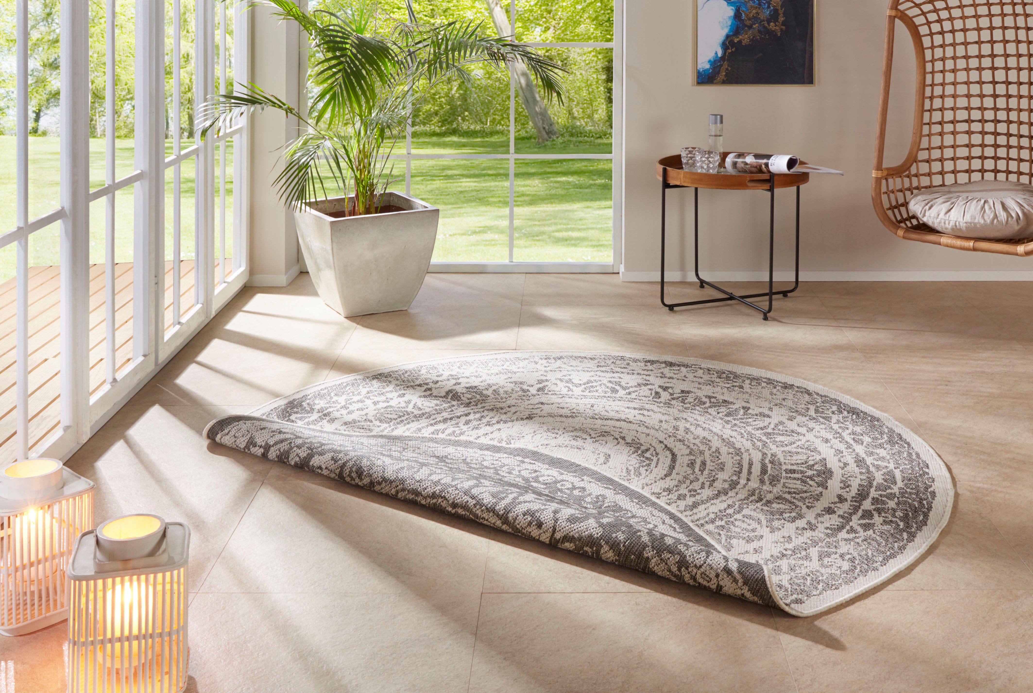 Teppich Rosica, freundin Home Collection, rund, Höhe: 5 mm, In-& Outdoor, Wetterfest, Balkon, Garten, Wohnzimmer, Wasserfest