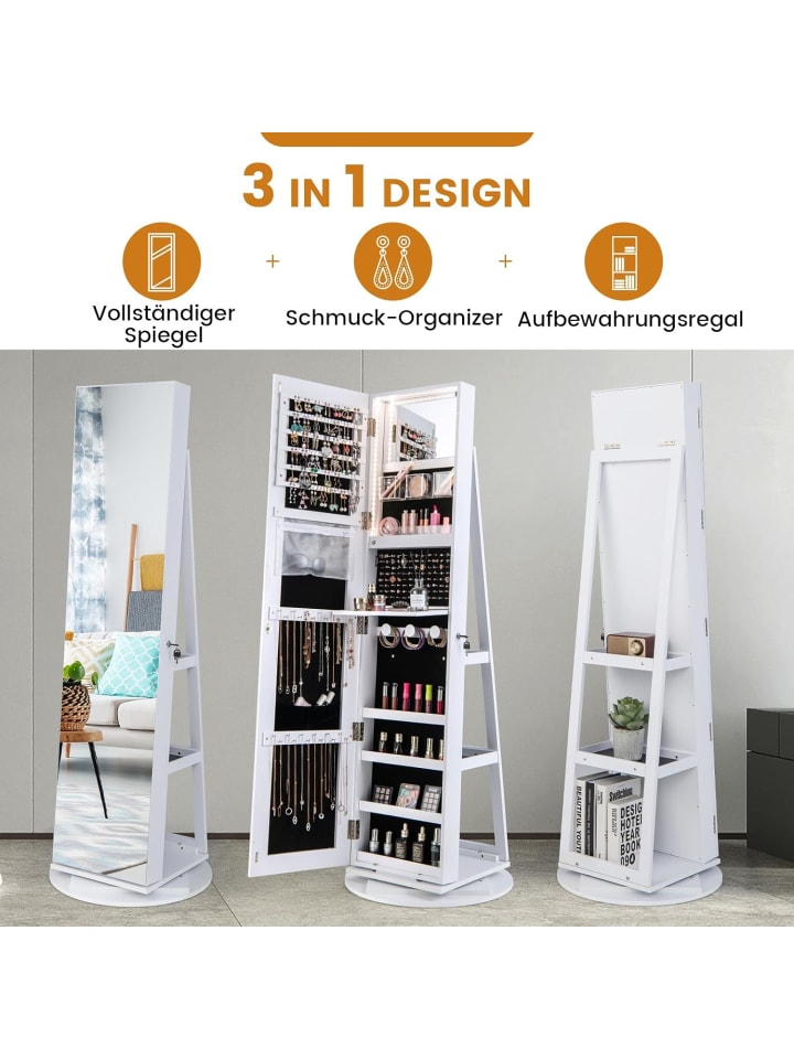 COSTWAY Schmuckschrank 3 in 1 drehbar in Weiß günstig kaufen onesize